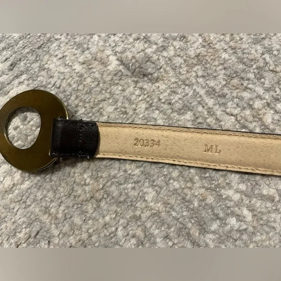 Chicos Vintage Belt M/L Brown Genuine Leather Beaten Gold Buckle Adjustable Rare - Picture 3 of 7